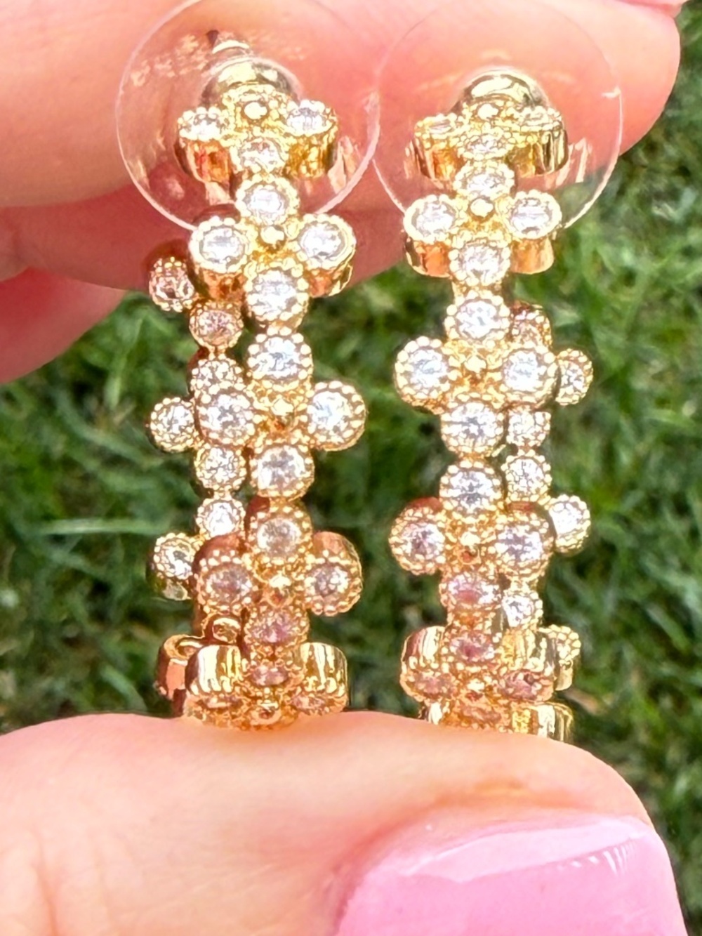 Gold hoops with clovers and CZ stone accents